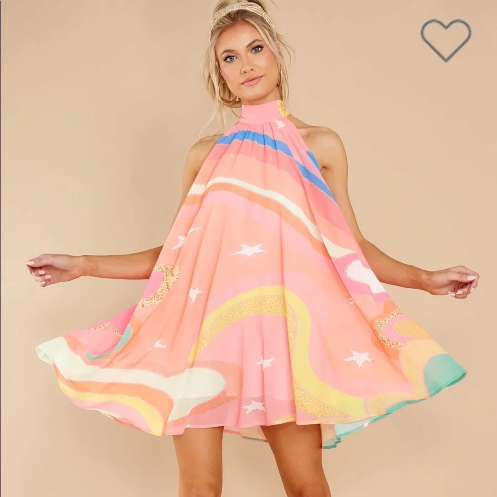 DREAMS AND DREAMERS PEACH PINK MULTI DRESS‎